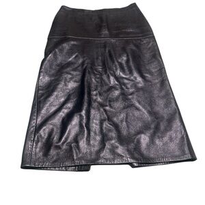 Mary Dzenutis Vintage Chic Black Leather Midi Length Skirt Size 6
